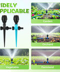 Product images showing 360 Degree Rotating Lawn Sprinkler in garden, orchard, vegetable, and farmland settings