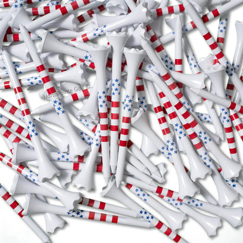 USA Stars And Stripes American Flag Plastic Golf Tees Pack Of One Hundred Three And One Quarter Inch Durable Tees With Red Stripes
