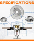 Chrome Extension Trim Ring For Recessed Fire Sprinkler Escutcheons with size specifications and adjustable inner ring.
