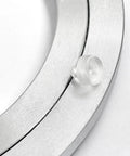Close-up of Super Smooth As Butter 12 Inch Aluminum Lazy Susan Bearing with ball rotation detail for kitchen cabinet use.