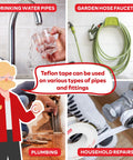 Pro Grade Teflon Tape For Plumbing One Half Inch By Three Hundred Ninety Four Inches Thirty Pack Watertight Pipe Thread Seal For Shower Heads Garden Hose And Leak Repair High Pressure Up To Two Thousand PSI use for various pipes.