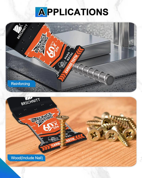 Heavy Duty Carbide Oscillating Multi Tool Blades 3 Pack with Dead Nuts Tight Quick Release Mount for metal cutting and wood trimming.