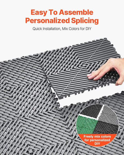 Interlocking Drainage Mat Tiles 12 Inch By 12 Inch Pack Of 55 Non Slip PP Floor Shower Mats For Garage Garden Kitchen And Outdoor Use Gray For Any Wet Area
