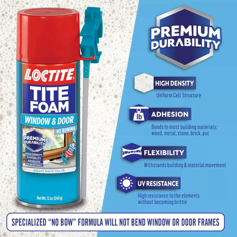 DIY Friendly Tite Foam Window And Door White Insulating Sealant High Density Expanding Foam For Gaps And Cracks Weatherproof Your Home 12 Fl Oz Can with features highlighted