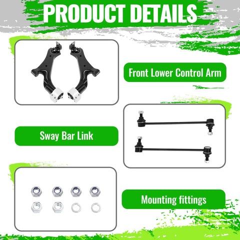 Beefed-Up Front Lower Control Arm Sway Bar Kit With Ball Joints For 2010-2017 Chevy Equinox And GMC Terrain Heavy-Duty Steel Suspension Links 4-Piece Direct-Fit Replacement, with arms, links, and hardware