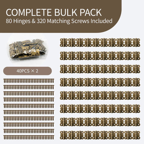 80 Piece Antique Bronze Butterfly Hinges Set Small Retro Vintage Vibe Mini Hinges With Screws For Cabinets Jewelry Boxes Gift Boxes
