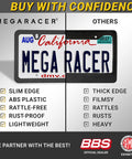 Slick Carbon Fiber License Plate Frame Set With A Dope Slim Profile And Fully Weatherproof Build showing slim edge and ABS material