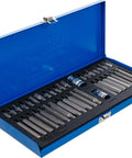 Solid 40 Piece Combo Screwdriver Bit Set With Beefy Hex Socket And T Profile Torx Bits in blue case with organized bits.