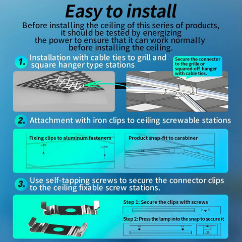 Installation guide for Hexagon Garage Light 30 Pack Ultra Bright LED Hex Lights 34100 Lumens 6500K Natural White showing steps with images.