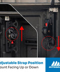 Installation of bed mounted retractable tie down straps for Chevy Silverado and GMC Sierra, shown in adjustable position.