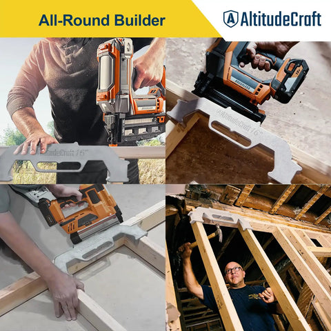 Heavy Duty 16 Inch Stud Layout Tool And Precision Framing Jig For No Sweat Construction Spacing Pro Builder Essential Wood Wall Measuring Guide in use on a framing job.