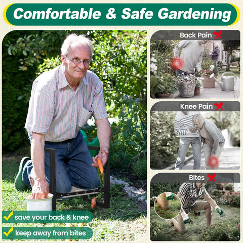 Heavy Duty Folding Garden Kneeler And Seat With Handles, Stable Stool used by man for comfortable kneeling and gardening