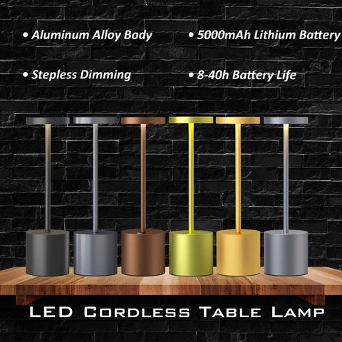 Two Pack Cordless Table Lamp Set with 5000mAh Rechargeable Battery, 2 Level Dimmable LED Table Lamps, gold finish on display.