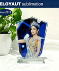 Crystal Glass Trophy and Frame for Sublimation Prints, Heat Press Ready, featuring a crowned figure in a beautiful design.