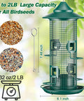 Green Squirrel Chew Proof Metal Mesh Bird Feeder for Outdoors All Weather Rust Proof 2 lb Large Capacity with 4 ports visible