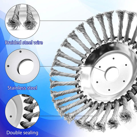 8 Inch Unbreakable Wired Trimmer Blade With Adapter Kit, Steel Wire Cutter Head for Weed Eater, showing braided steel wire.