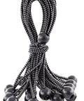 A bundle of Beefy Heavy Duty Ball Bungee Cord 11 Inch With 1 Inch Nylon Ball, black, for tarp tie down and securement, pack of 25.