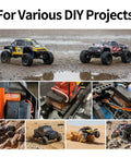 Collage of RC cars in action using Hiwonder 25KG Servo Motor Waterproof High Torque Servo, suitable for 1/6 1/8 1/10 1/12 models.