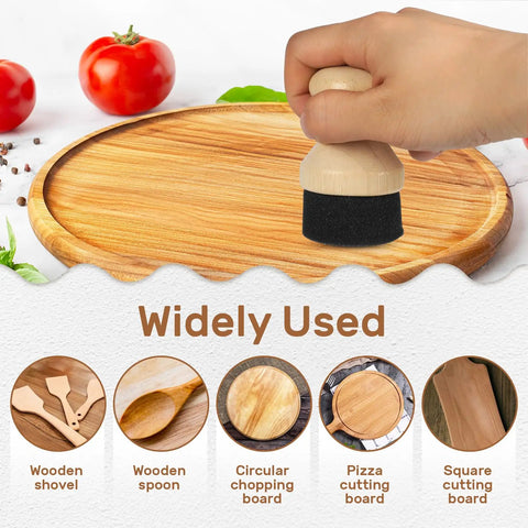 Dope Bamboo Cutting Board Oil Applicator With Lid For Even Oil Coverage, Ergonomic Handle, Mess Free Wax And Oil Application, Odorless Non Toxic Design, Durable Bamboo Tool Great For Home Or Professional Kitchens on round board