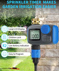 Programmable Hose Timer With Brass Swivel Fittings showing digital display and controls for garden irrigation