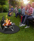 36 Inch Fire Pit Mat For Outdoor Grills And Fireplaces Double Sided Fireproof Waterproof Floor Protector Oil Proof Deck Pad with people enjoying a fire