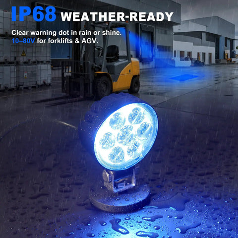Top Tier Led Forklift Safety Blue Spot Light With Durable Magnetic Mount And Bracket For High Voltage Up To 80V Waterproof Ip68 Alarm Beam For Agv Tugger Amr And Warehouse Fleet Protection in rainy environment with forklift