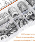 Amazon HELIFOUNER 270-piece stainless steel flat washer set in a clear plastic organizer, 8 sizes.