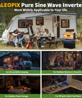 Family using Power Up Anywhere With A 2000 Watt Pure Sine Wave Inverter That Turns 12V DC Into 110V 120V AC For Truck RV Home Solar And Off Grid Use With 4000W Surge Dual AC Outlets 5V 3.4A USB Digital Display Remote Control in RV and outdoor settings