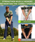 Man using 2 In 1 Golf Grip Trainer And Swing Stabilizer With Arm Band For Correct Grip And Arm Positioning Fixes Grip Posture