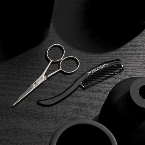 Moustache Scissors And Comb Set For Precision Trim Ergonomic Grip Durable Stainless Steel Easy Grooming Tool For Beards And Mustaches