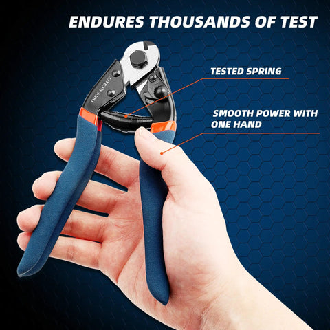 Tough As Nails Seven Point Five Inch Wire Cutter And Heavy Duty Snips in hand, showcasing durable grips and smooth power features.