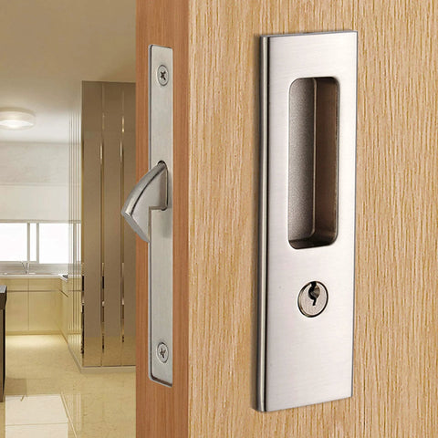 Sliding Door Lock With Invisible Recessed Handle And Latch, Includes Keys, For Pocket Doors And Barn Wood Doors, Interior Privacy Hardware