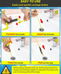 35 Inch Drain Clog Remover Kit With No Fuss Rotating Handle 7 Pack Hair Clog Remover Plumbing Snakes For Bathtub Sink And Shower Easy Quick Unclog Drains For All Homes And Everyday Quick Drain Rescue, step-by-step sink drain use