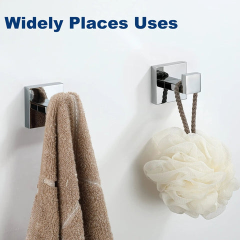 Heavy Duty Built Tough Stainless Steel Towel Hooks 4 Pack Chrome Polished Square Wall Mount Hangers For Bathrooms And Kitchens SUS304