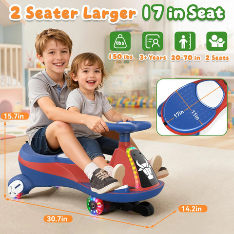 Two Seater Electric Wiggle Car For Kids With Pedal, 75W Motor, 2-In-1 Ride On Toy, Blue, with kids riding indoors