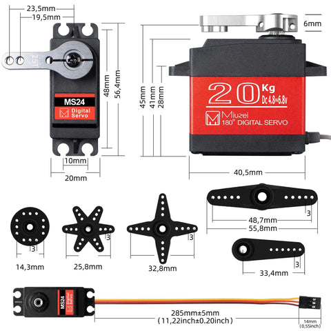Beefy High Torque RC Servo With Metal Gear Waterproof Digital Servo, aluminum gear, 1/8 and 1/10 RC cars, DIY robots, dimensions shown