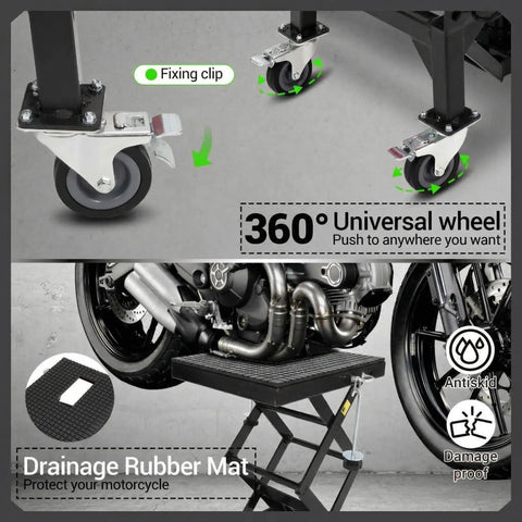 Foot Powered Hydraulic Motorcycle Lift Jack With 350 Lbs Capacity No Sweat Easy Lift Wide Deck And Locking Wheels for bikes