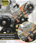 LS Swap Hero Bracket Kit Delivers a Slick Serpentine System With Rad 180 Degree Alternator Rotation to Keep Your Power Steering Pure Cool on LS1 LS2 LS3 LS6 LS7 Engines Spanning 4.8 to 6.2 Liters, showing durable aluminum mounting with belt system.