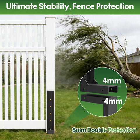 Tough As Nails 4 Pack Fence Post Repair Kit With 8mm Double Layer Anchors For Wood Backyard Fences showing a sturdy bracket to secure a fence post.