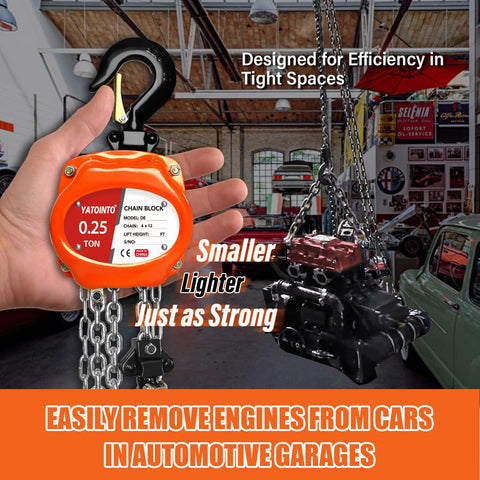 Portable Mini Manual Chain Hoist Quarter Ton 550 Lbs Capacity, 10 Ft Lift, in automotive garage hoisting engine