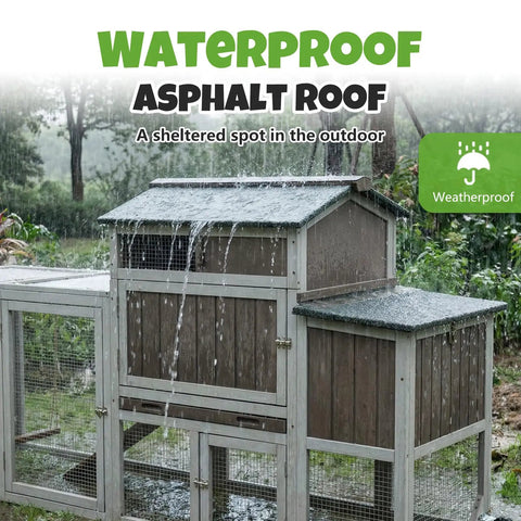 78 Inch Mobile Chicken Coop With Wheels For Easy Backyard Flock showing waterproof asphalt roof in outdoor setting