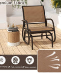 Brown Comfy Outdoor Swing Glider Chair With Iron Frame And Cushioned Fabric Non Slip Feet Patio Rocker For Porch Garden