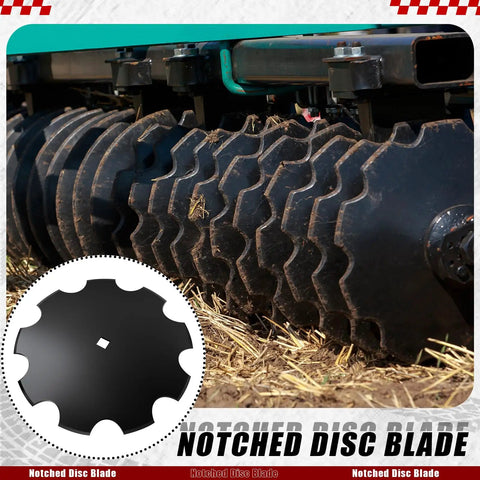 Four Pack Eighteen Inch Notched Harrow Disc Blades For Seven Eighth Or One Inch Square Axles With 3.5mm Shims on equipment