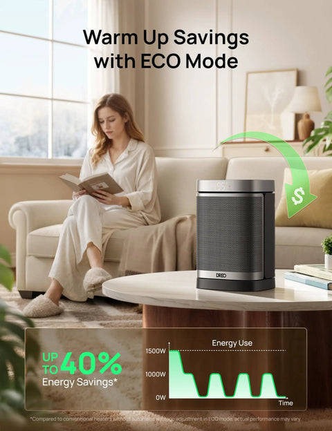 Space Heater 1500W Portable Electric Heater For Indoor Use With Remote PTC Ceramic Thermostat in living room setting