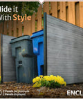 Two Panel Vinyl Outdoor Privacy Screen No Dig Kit For Concealing Trash Bins And AC Units, charcoal panels in garden