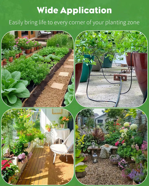 Home garden setups using 50 Foot Drip Irrigation Kit For Home Garden Watering System With Quarter Inch Tubing, Quick Connect Emitters