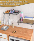 4 Pack Heavy Duty Garage Wall Shelves With 8 Hooks, Wall Mounted Floating Shelves in a laundry room with towels and baskets