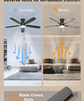 Sleek 52 Inch Low Profile Ceiling Fan In Matte Black With Bright SMD LED Lights Riding On A Dead Silent Reversible DC Motor for summer and winter use.