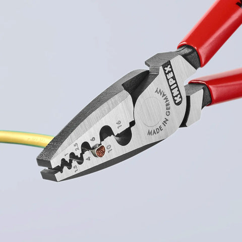 Workhorse Crimping Pliers for Cable Ferrules and Wire Terminals, DIN 46228 Compliant, 0.25-16 mm2, red handles, crimping wire