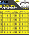 Heavy Duty Fluorocarbon FKM O Ring Kit With 386 Pcs And 30 Sizes 75 Durometer Assortment For Auto Engines Cylinders